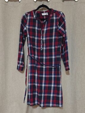 The Children's Place Red Navy White Plaid Long Sleeve Dress